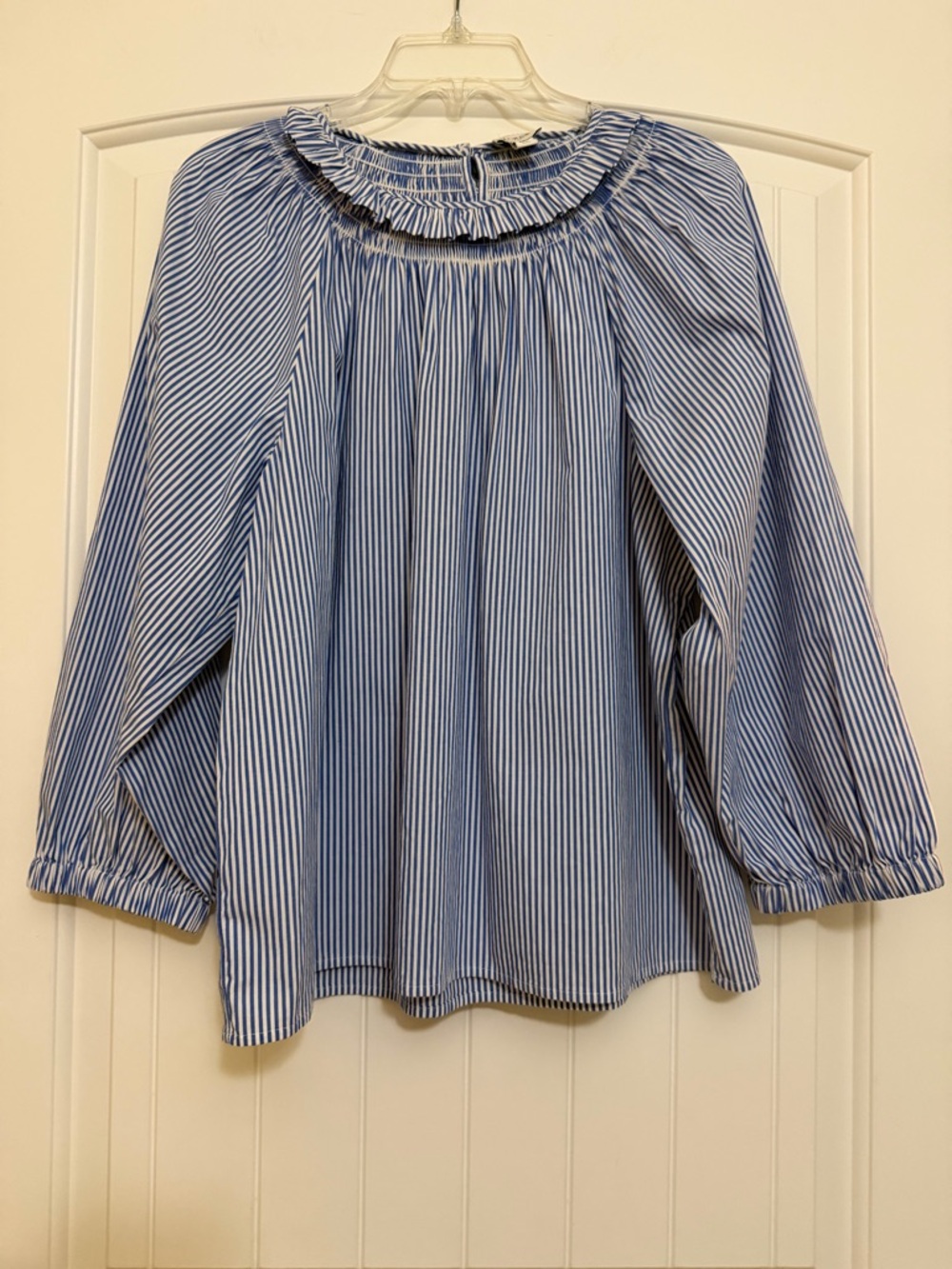 J. Crew Girls' Blue & White Striped Ruffle Neck Blouse